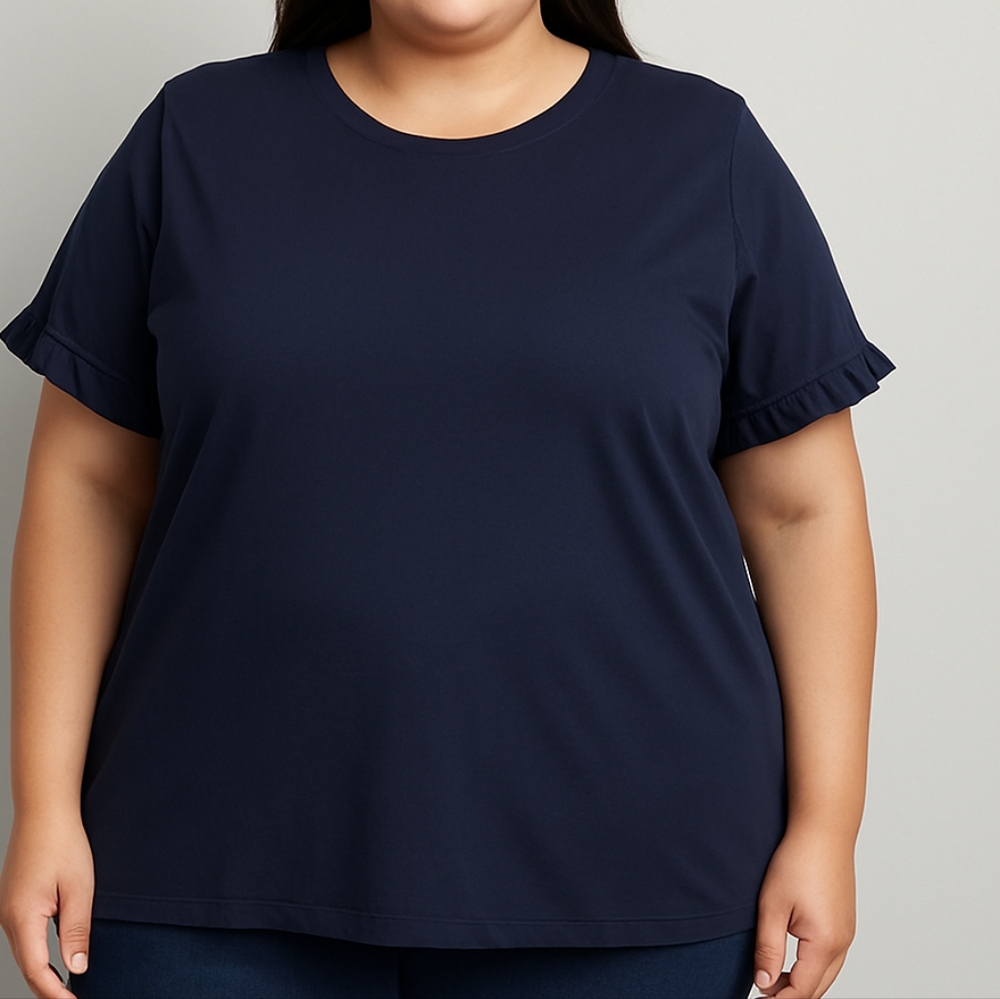 L.L Bean Cotton T-shirt Navy Blue 2X Crew Neck Roll Up S/S Stretch Casual Comfy